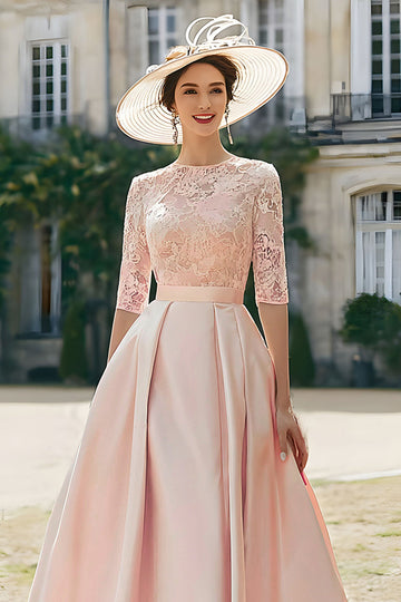 Blush Pink A Line Satin Longue Robe Mère de la Mariée avec Dentelle